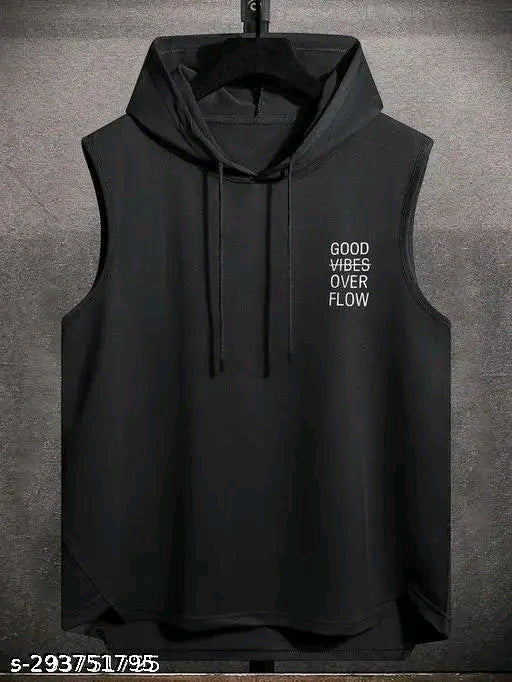 "GOOD VIBES OVERFLOW" Men's Sleeveless Gym Hoodie