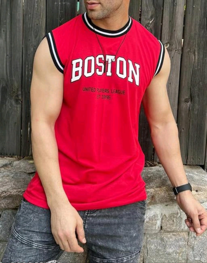 Boston Sleevless Round Neck Cotton Blend T-shirt for Men's