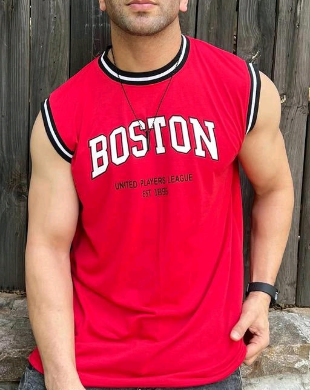 Boston Sleevless Round Neck Cotton Blend T-shirt for Men's
