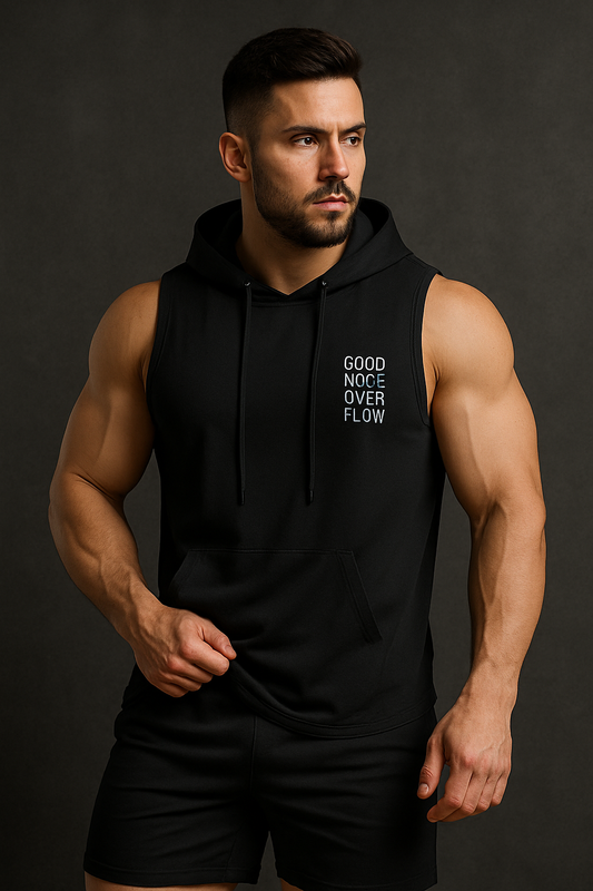 "GOOD VIBES OVERFLOW" Men's Sleeveless Gym Hoodie
