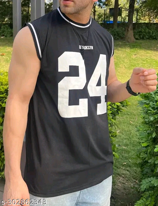 Boston Sleevless Round Neck Cotton Blend T-shirt for Men's