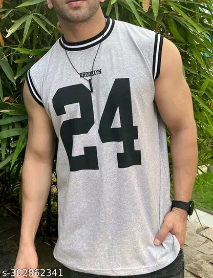 Boston Sleevless Round Neck Cotton Blend T-shirt for Men's