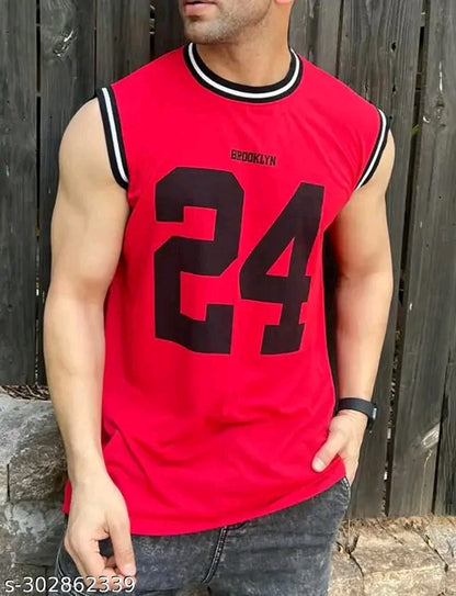 Boston Sleevless Round Neck Cotton Blend T-shirt for Men's